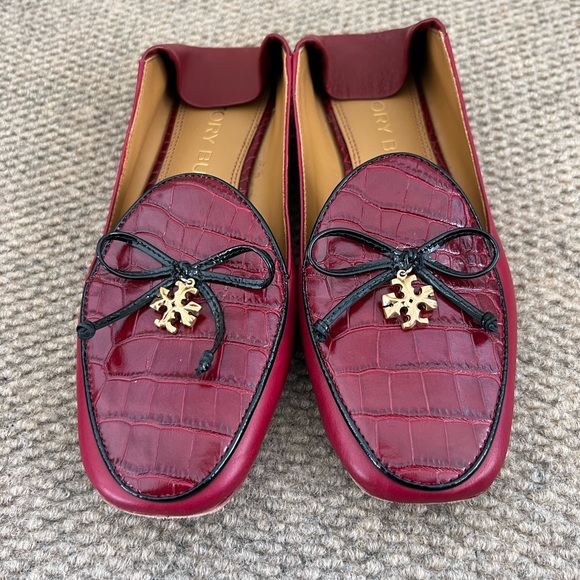 Tory Burch Croc Embossed Charm Loafers Mule Flats Red Women’s Size 6.5 Step Down - Picture 3 of 10